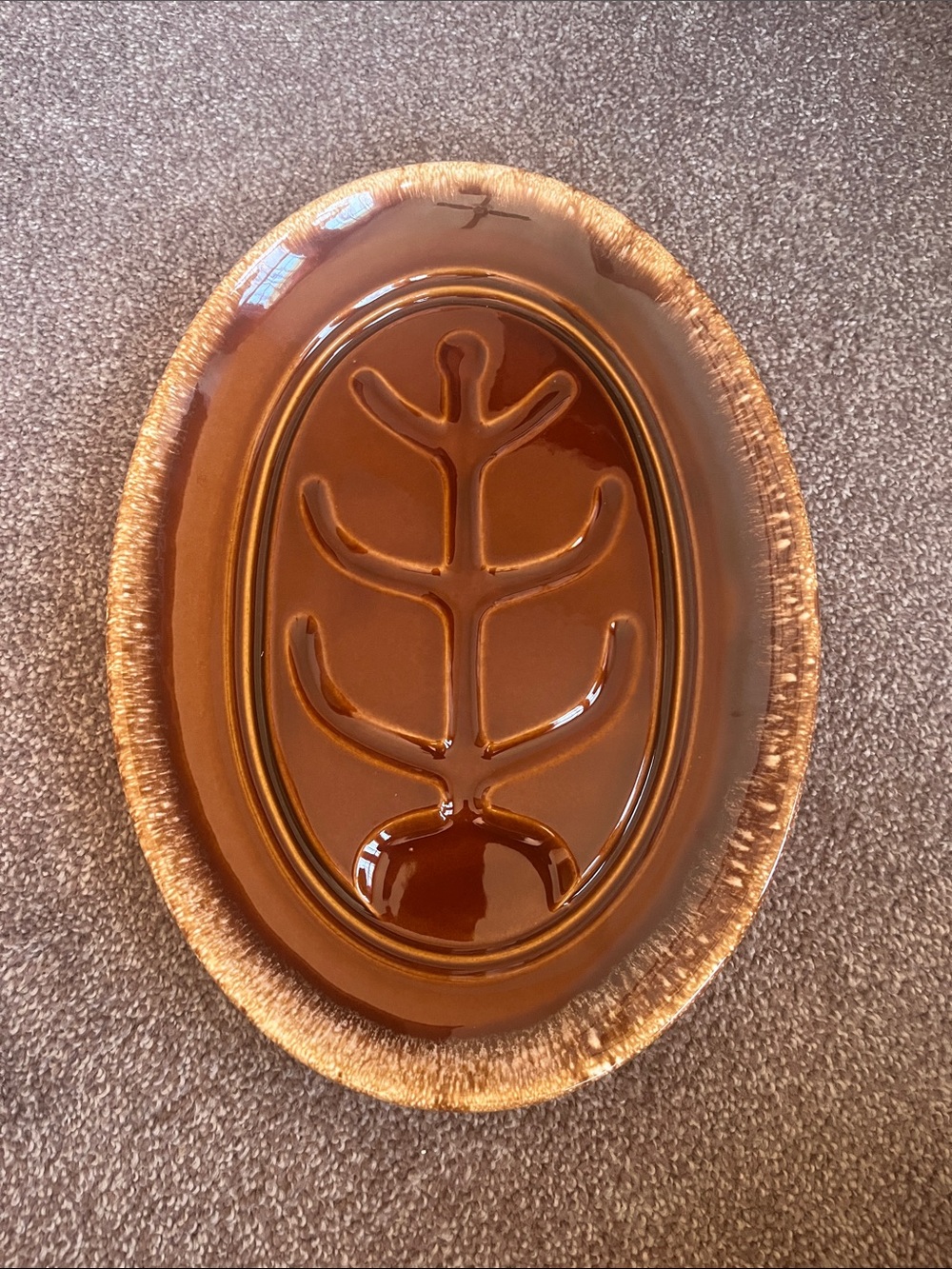 Hull Pottery 14’ Brown Oval Glaze serving dip plate platter